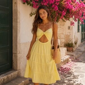 Charlotte Russe Butter Yellow Cutout Dress Festival European Summer Coquette XL